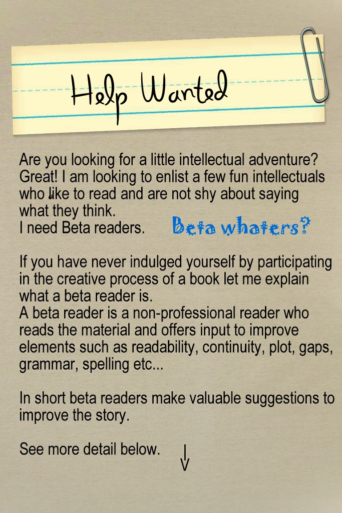 HELP WANTED BETA READERS ad